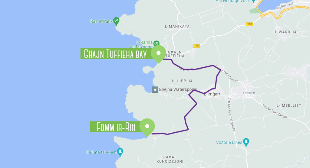 trajet-ghajn-tuffieha-bay-malte